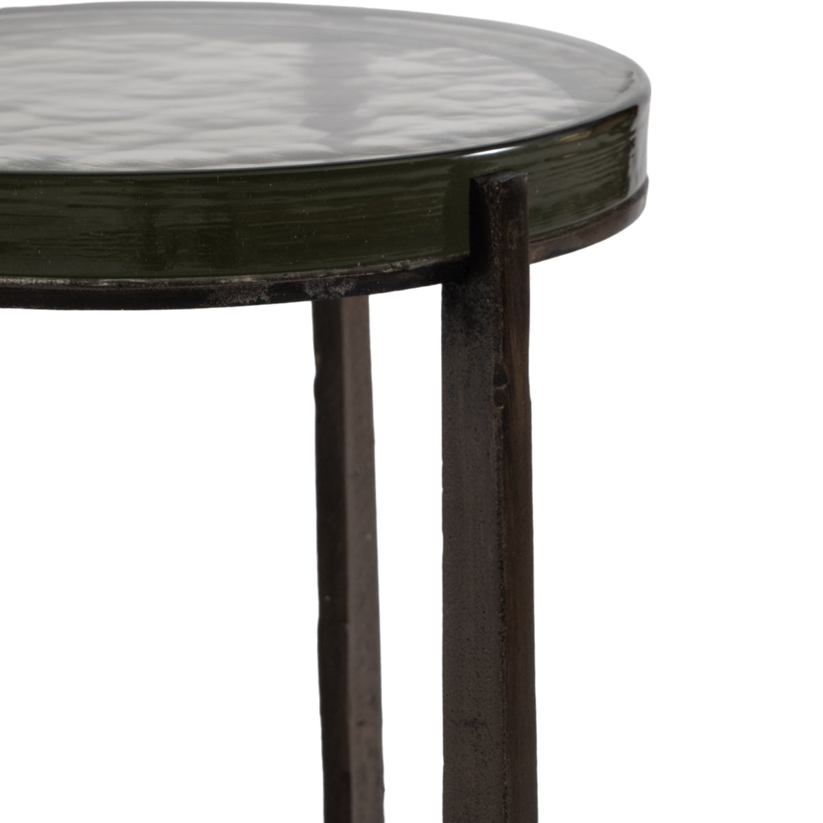 Keene Antique Bronze Thick Glass Top Round Accent Table