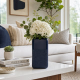 Coromar Navy Blue Small Ceramic Squared Grooved Vase