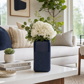 Coromar Navy Blue Small Ceramic Squared Grooved Vase