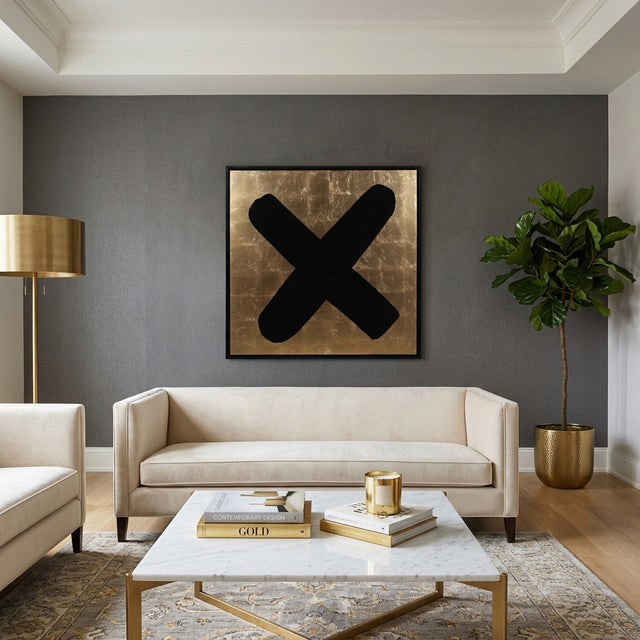 Wilmington Gold/Black Hand Painted Kisses X Framed Wall Art