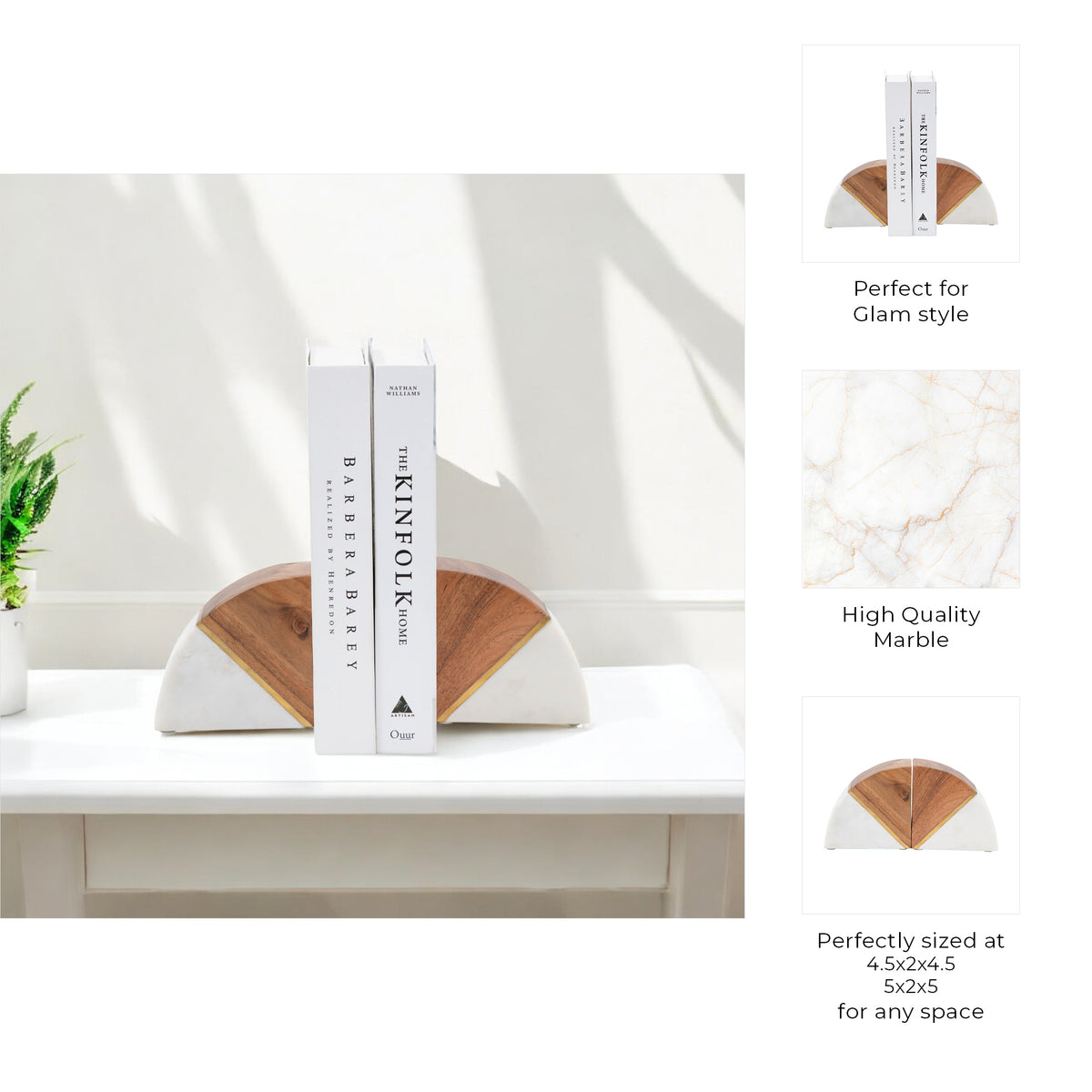 Hamptonwick White/Brown/Gold Bookends (Set of 2)