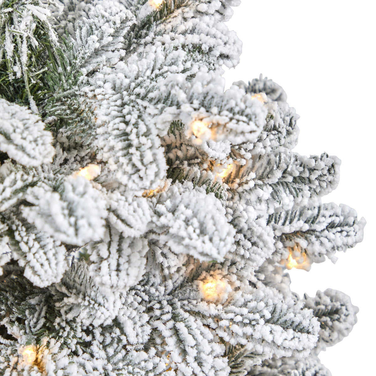 44” Flocked North Carolina Fir Artificial Christmas Tree with 150 Warm White Lights and 545 Bendable Branches in Planter