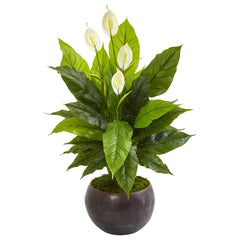 44” Spathiphyllum Artificial Plant in Metal Bowl (Real Touch) - Ornate Home