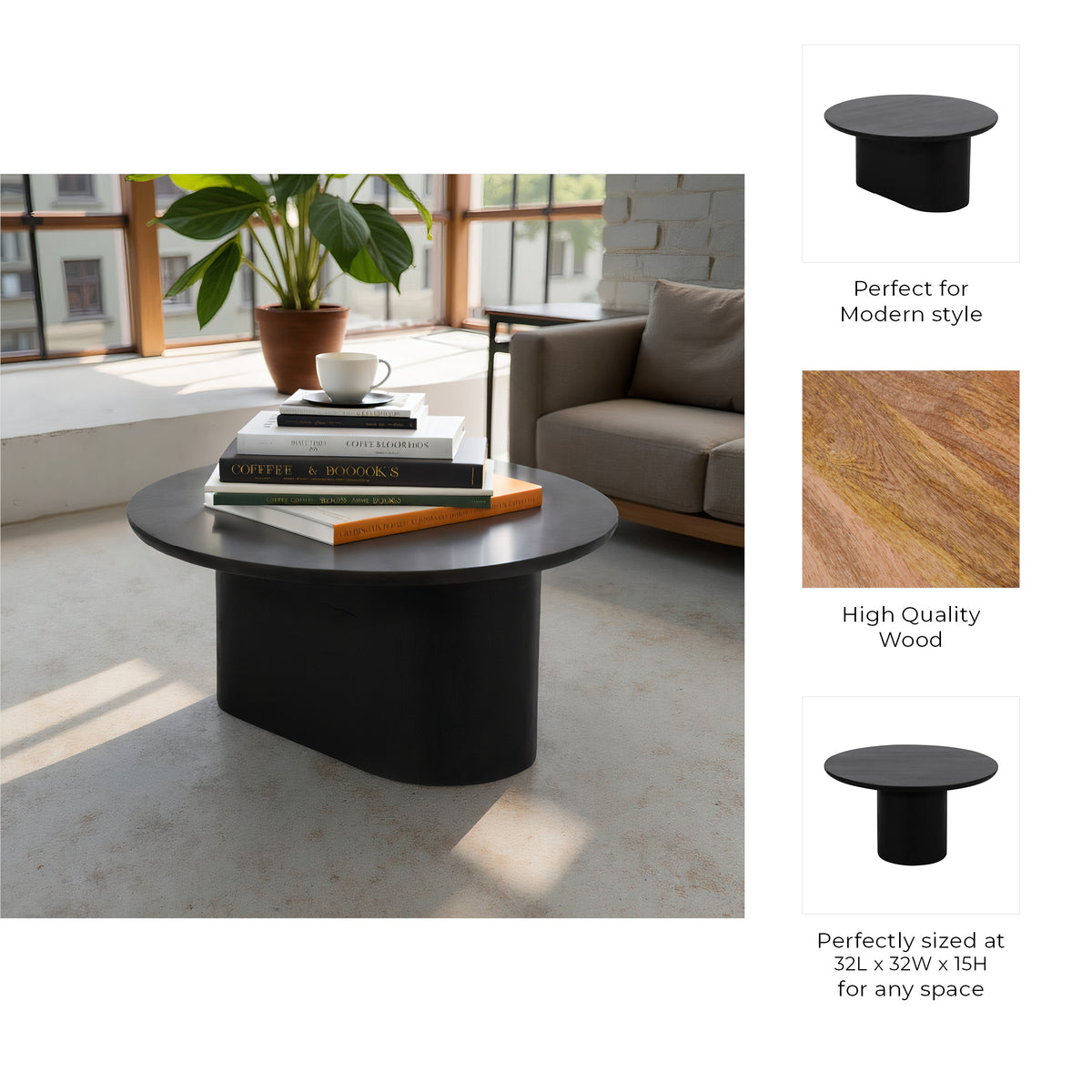 Andersonia Black Wood Minimalist Coffee Table