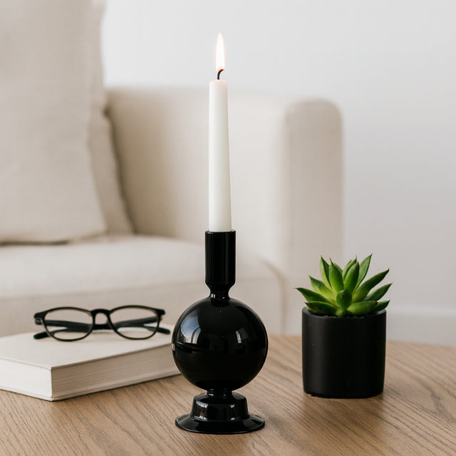 Ryde Black Glass Bubble Taper Candle Holder
