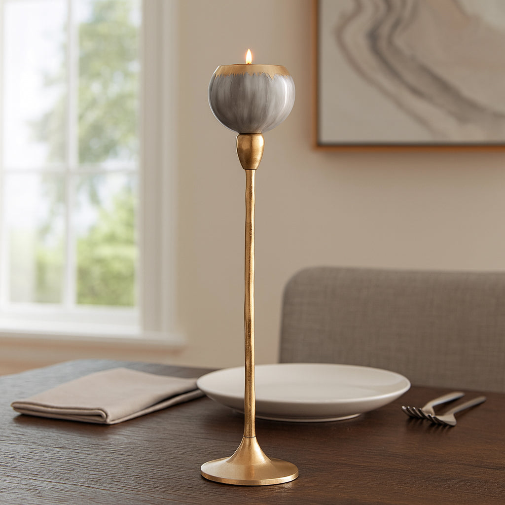 Tonyville Gray/Gold Small Glass Tealight Holder