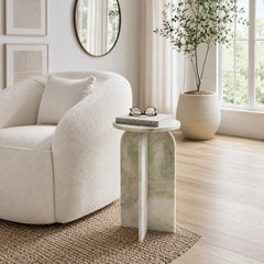 Canebrake Light Green Round Marble Accent Table