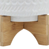 Crest White Tribal Planter with Wood Stand