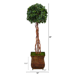 45” English Ivy Topiary Single Ball Artificial Tree in Metal Planter(Indoor/Outdoor) - Ornate Home