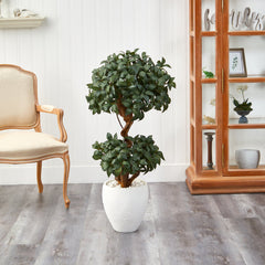 45” Sweet Bay Double Ball Topiary Artificial Tree in White Planter - Ornate Home