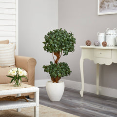 45” Sweet Bay Double Ball Topiary Artificial Tree in White Planter - Ornate Home