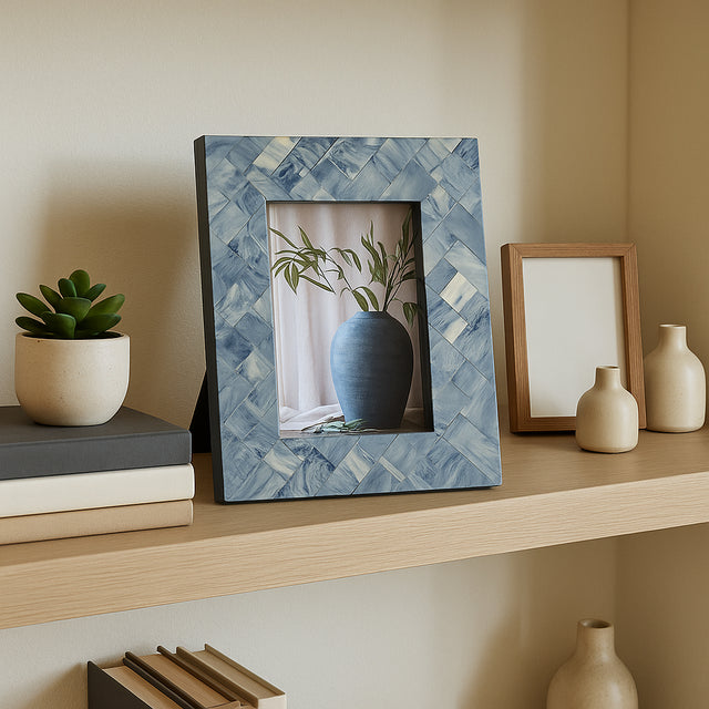 Harris Blue/Ivory Resin 4x6 Woven Photo Frame