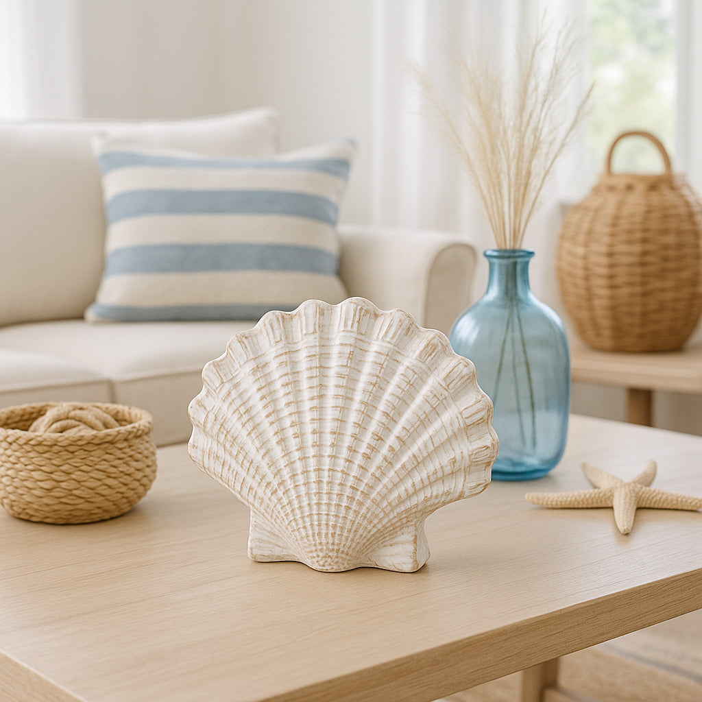 Essexrun White Sea Scallop Shell Woven Pattern