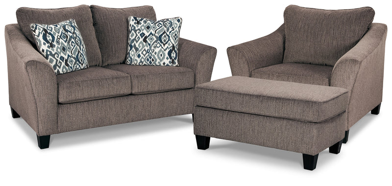 Nemoli Gray Loveseat, Chair, and Ottoman - Ornate Home