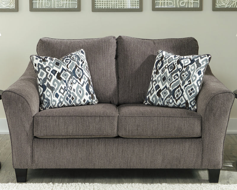 Nemoli Gray Loveseat, Chair, and Ottoman - Ornate Home