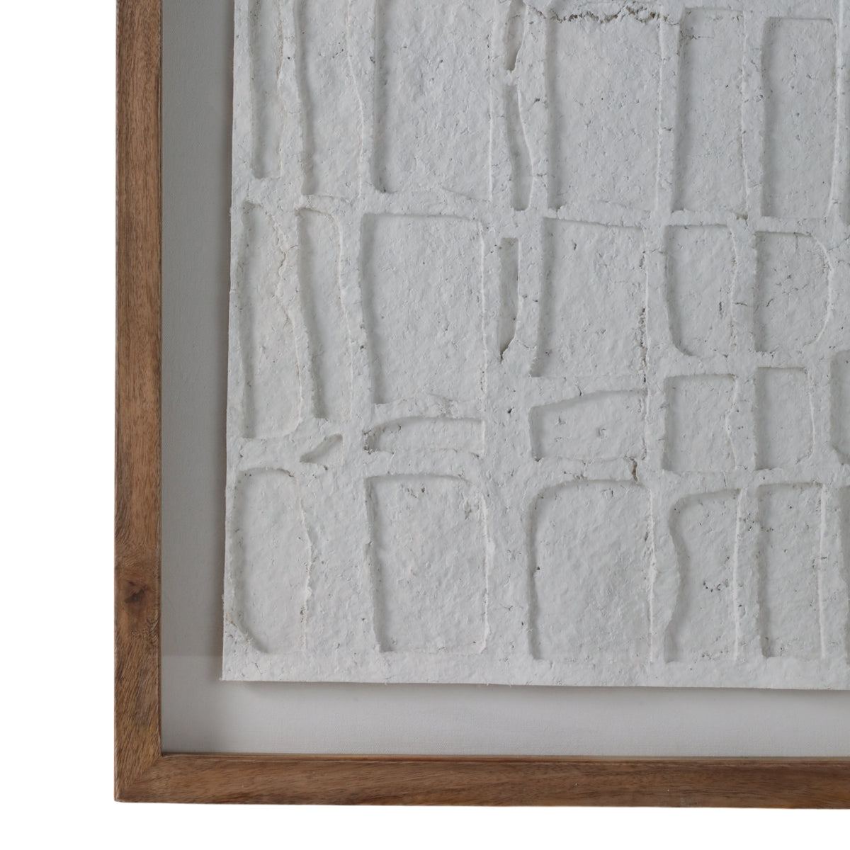 Foxwood White/Brown Paper Mache Wall Art with Wooden Frame and Glass
