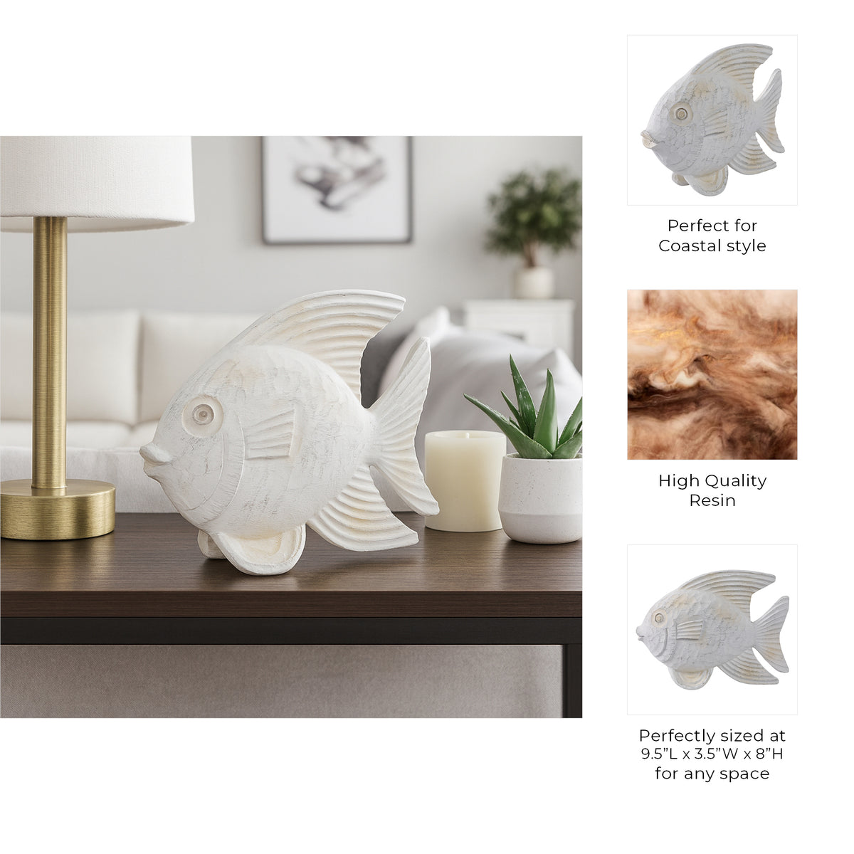 Ojala Whitewash Resin Fish Figurine - 14332-02EC