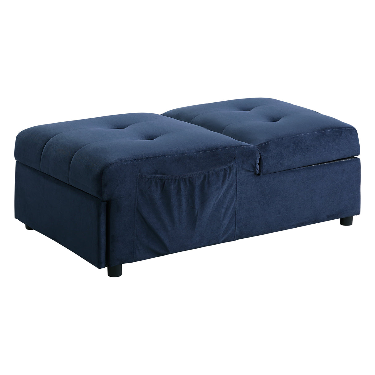 Garrell Blue Velvet Lift Top Storage Bench with Pull-out Bed - Ornate Home