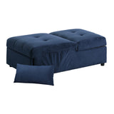 Garrell Blue Velvet Lift Top Storage Bench with Pull-out Bed - Ornate Home