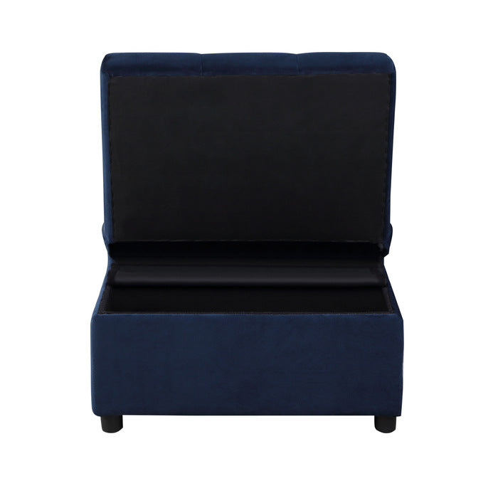 Garrell Blue Velvet Lift Top Storage Bench with Pull-out Bed - Ornate Home