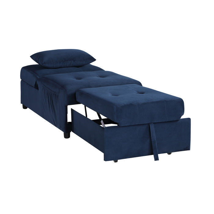 Garrell Blue Velvet Lift Top Storage Bench with Pull-out Bed - Ornate Home