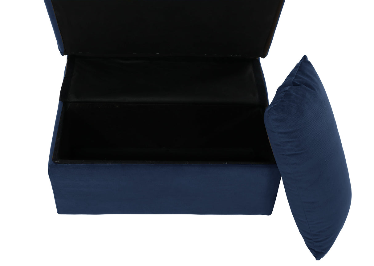 Garrell Blue Velvet Lift Top Storage Bench with Pull-out Bed - Ornate Home