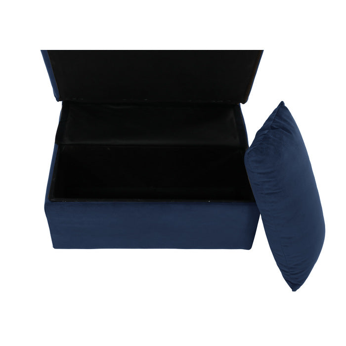 Garrell Blue Velvet Lift Top Storage Bench with Pull-out Bed