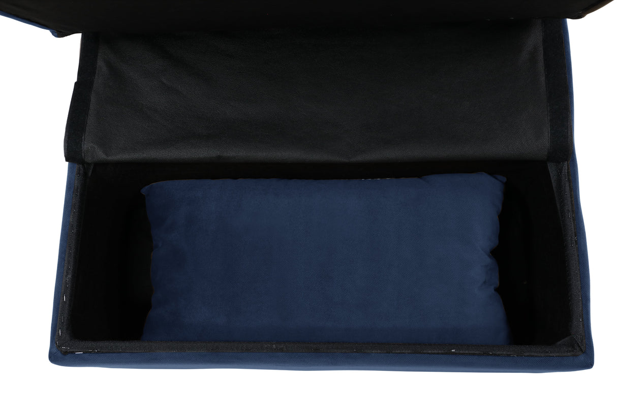 Garrell Blue Velvet Lift Top Storage Bench with Pull-out Bed - Ornate Home