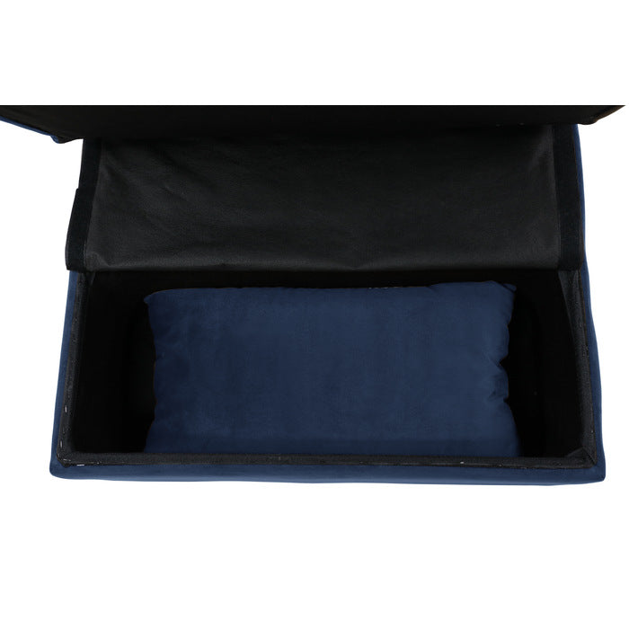 Garrell Blue Velvet Lift Top Storage Bench with Pull-out Bed