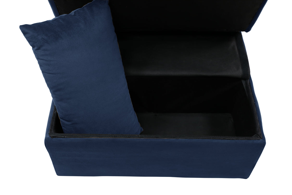 Garrell Blue Velvet Lift Top Storage Bench with Pull-out Bed - Ornate Home