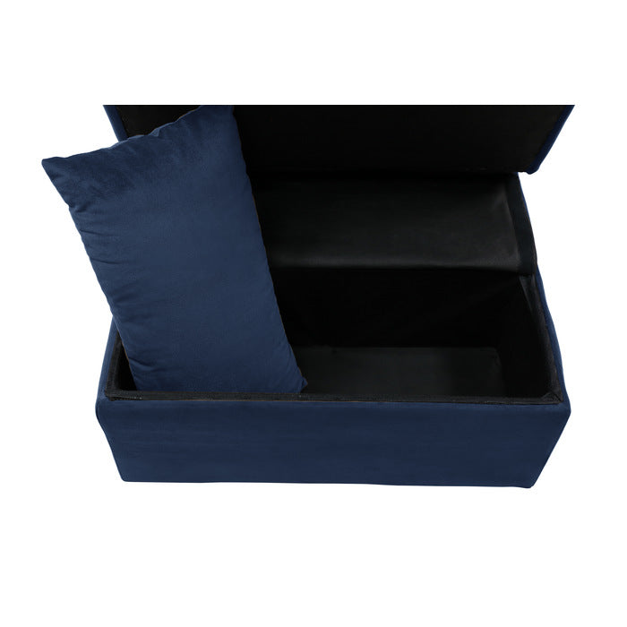 Garrell Blue Velvet Lift Top Storage Bench with Pull-out Bed