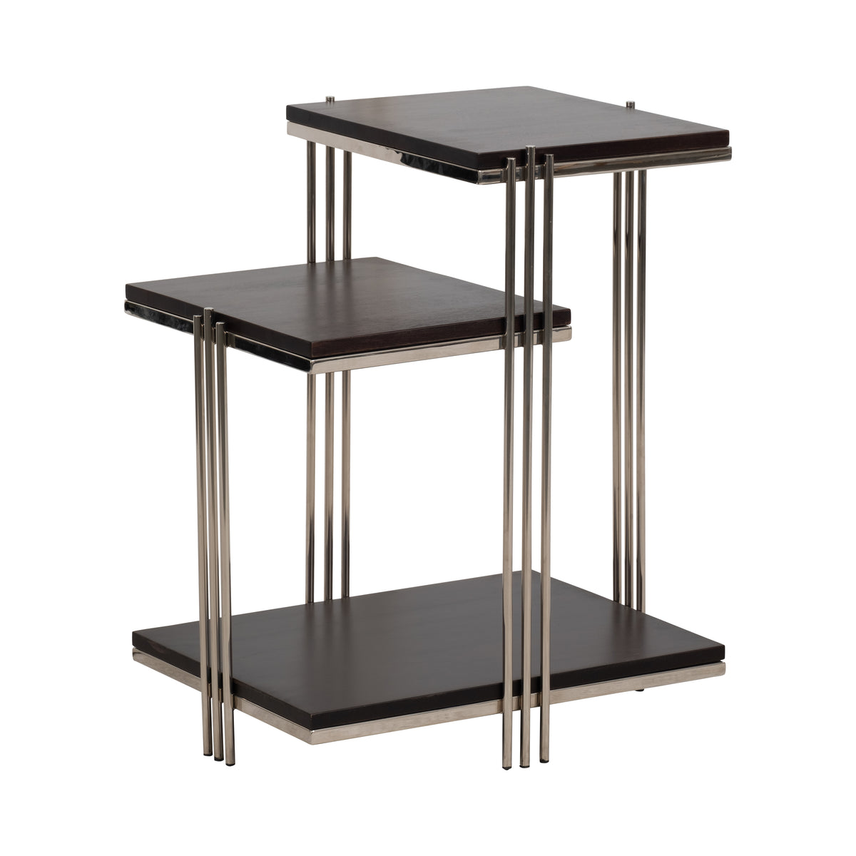 Coleman Brown Metal and Wood Three Tier Side Table
