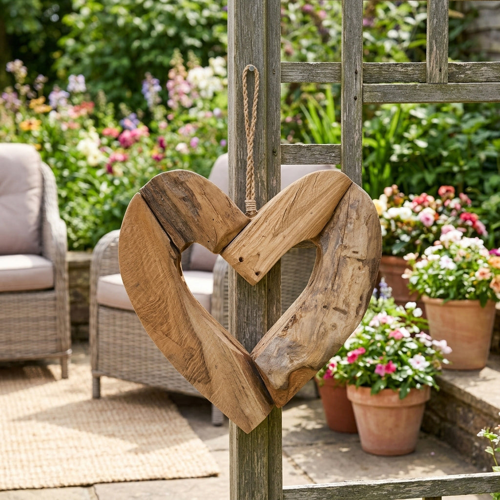 Massack Natural Teakwood Heart Hanging Decor
