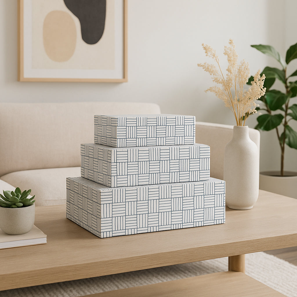 Lyonsville White/Black Checkerboard Etched Boxes (Set of 3)