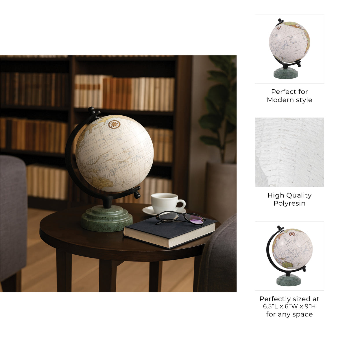 Fagan Green/Black Globe on Ridged Marble Base