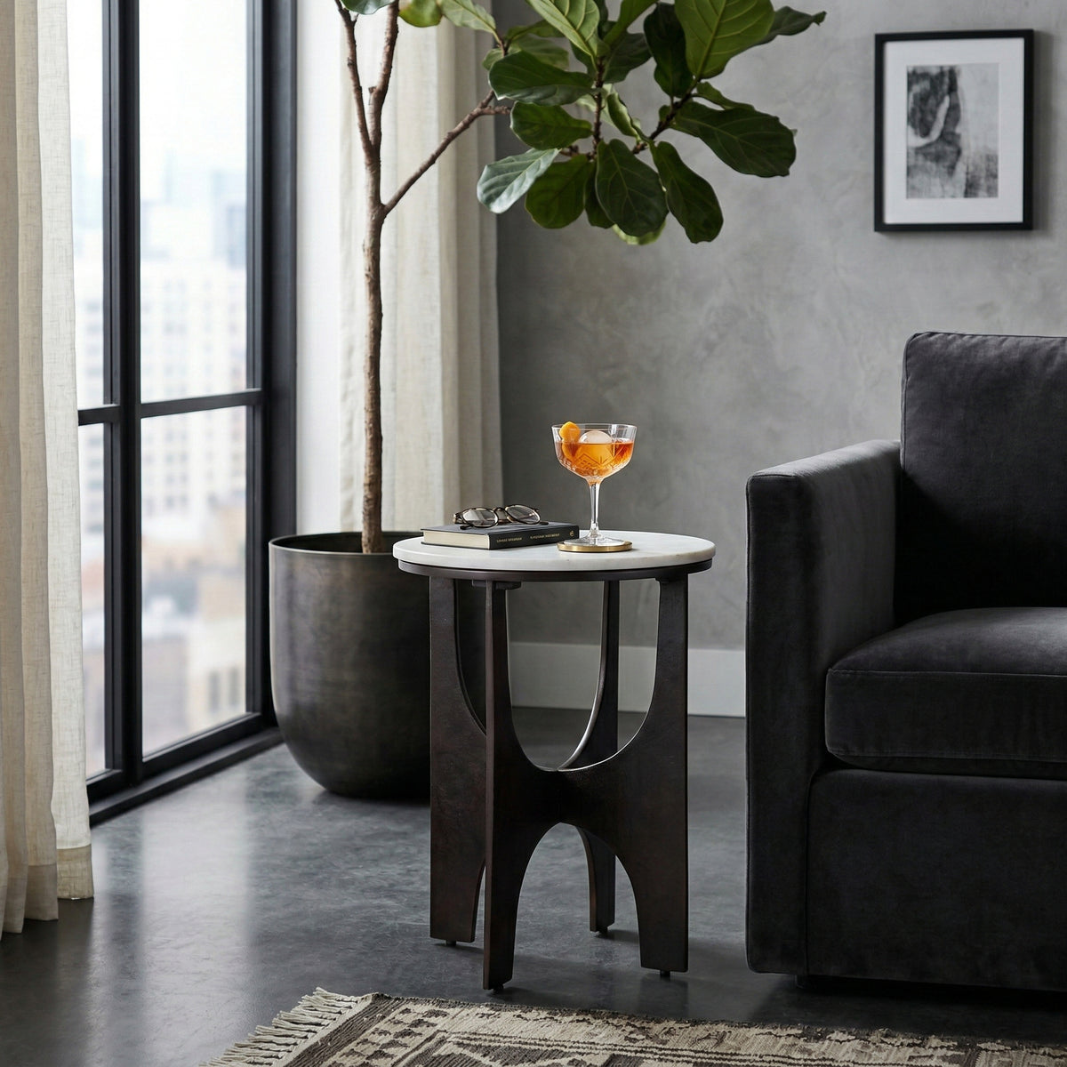 Gardenland White/Bronze Modern Accent Table with Metal Base