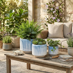 Gaviota Blue/White Drip Finish Planters (Set of 3)