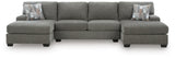 Newellen Greystone 3-Piece Sectional with Double Chaise