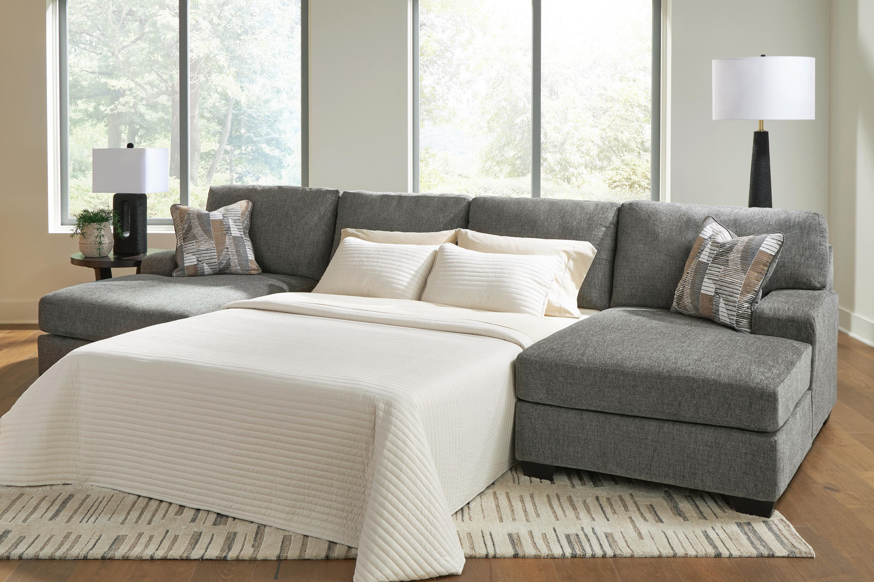 Newellen Greystone 3-Piece Sleeper Sectional with Double Chaise