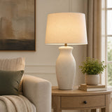 Belvedere Gray Ceramic Table Lamp with Tapered Drum Linen Lampshade