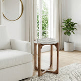Elwynoak Ivory/Brown Modern Wood and Marble Accent Table