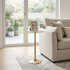Graino White/Gold Lily Drink Table with Pad Base and Marble Top