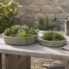 Marshall Green Crackle Low Bowl Planters (Set of 2)