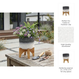 Erickson Gray Ceramic Planter on Wooden Stand