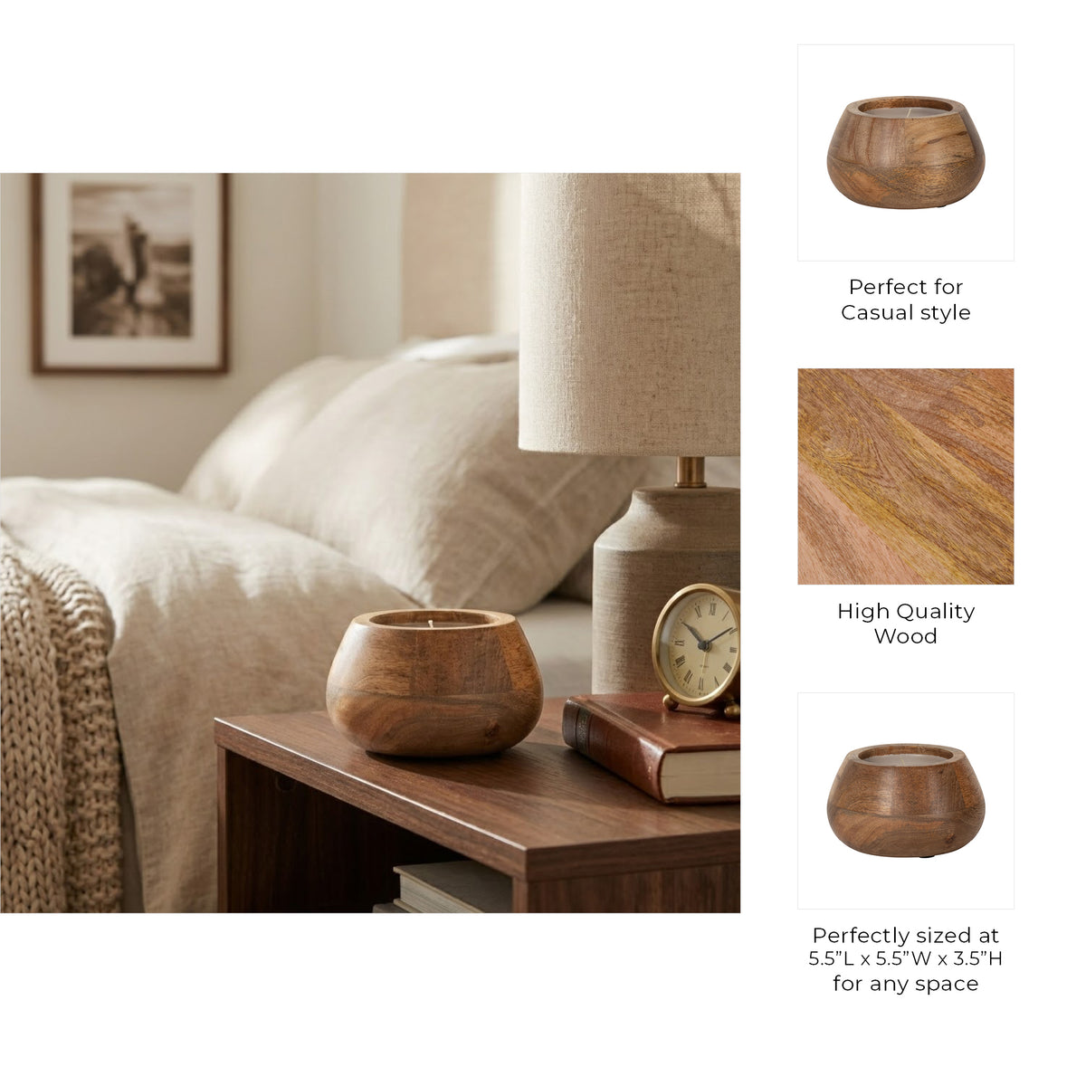 Barlowrun Natural 10 Oz Vanilla Modern Wood Bowl Candle