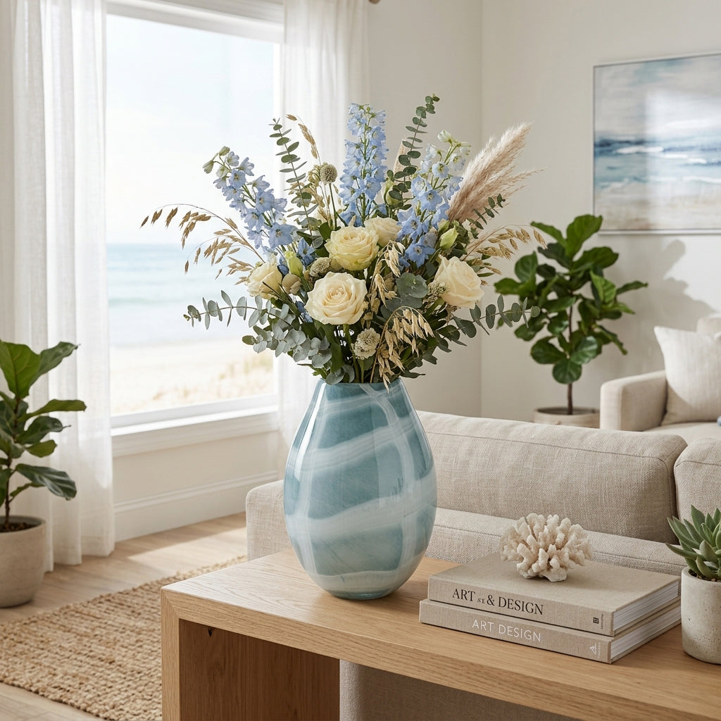 Pearlcrest Blue/White Glass Vase