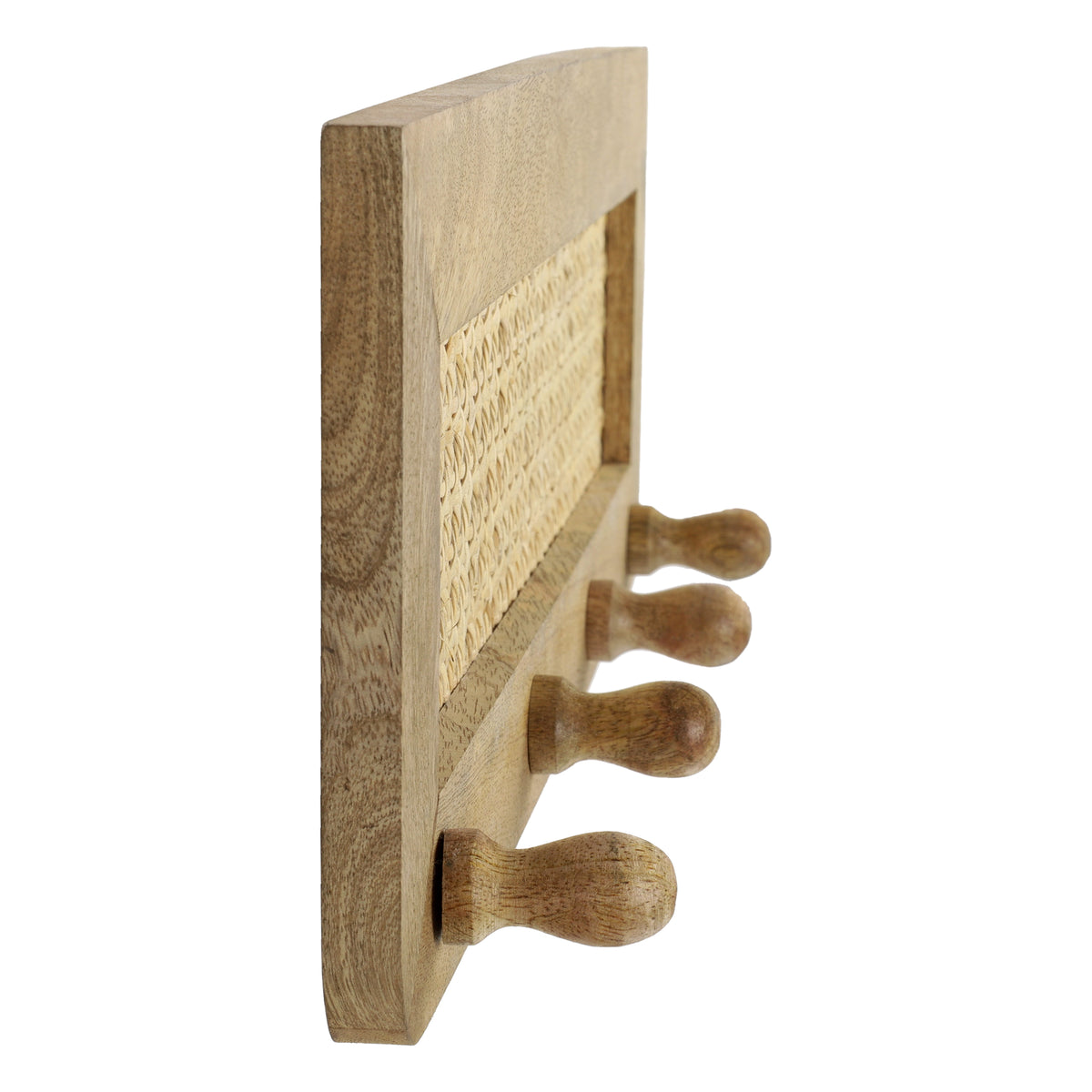 Montague Light Brown Wood and Rattan 4-Hook Wall Storage