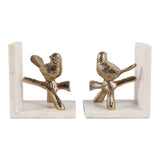 Zinfandel Gold/White Bird on Branch Marble Bookends (Set of 2)