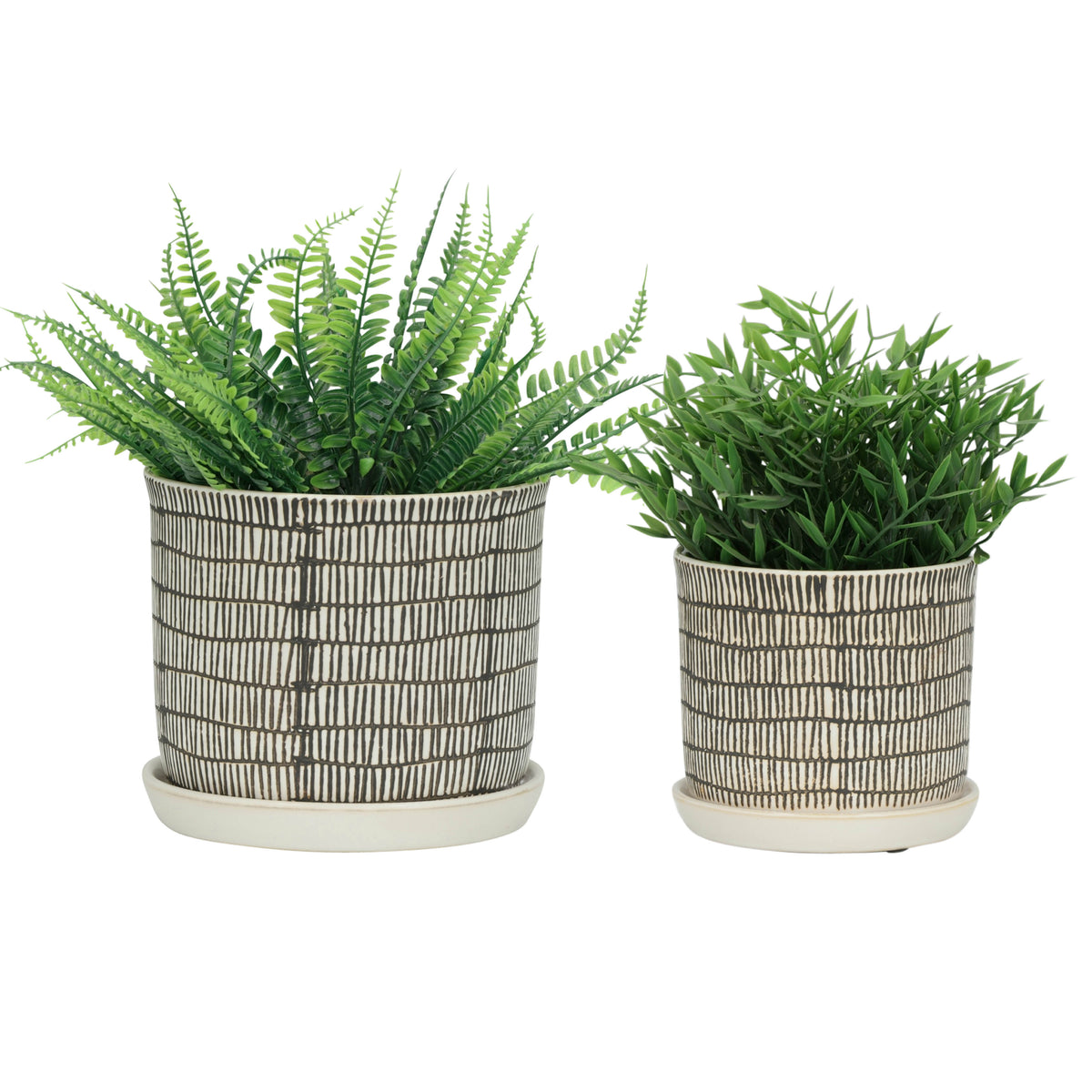 Gridley Beige Ceramic Planters with Saucer (Set of 2) - 14807-03