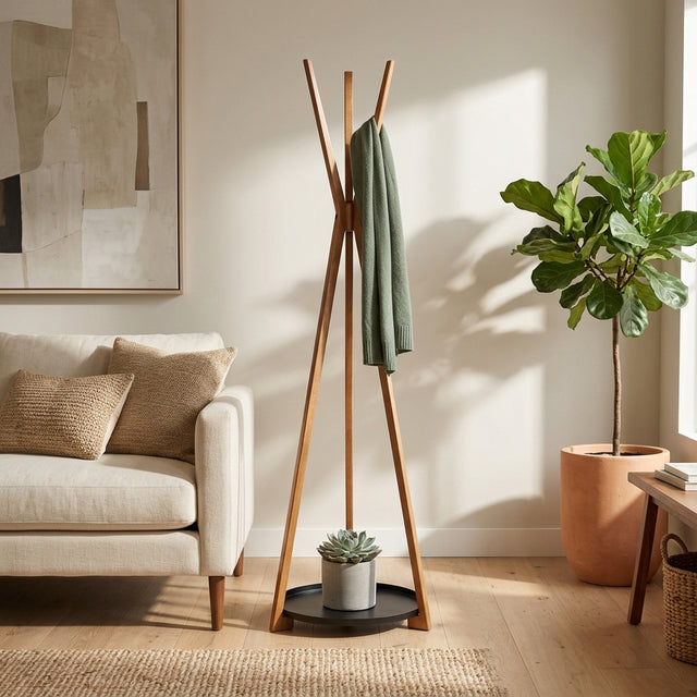 Mint Canyon Natural/Black 3-Leg Coat Rack with Shelf